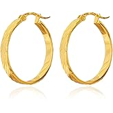 18K Gold Textured Hoop Earrings for Women - Hypoallergenic Stainless Steel Statement Geometric Chunky Hoops Minimalist Jewelry Earring Gifts for Birthday Anniversary