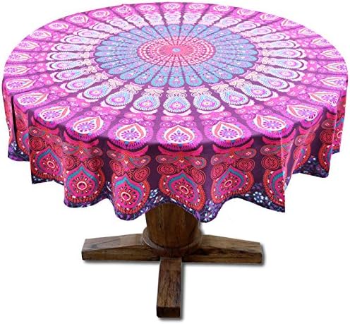 Rangrez Art 100% Cotton Round Table Cover/Tablecloth (Red/Pink/Multi)