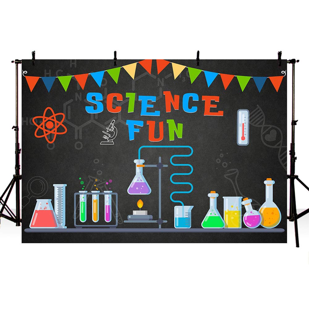 MEHOFOND 7x5ft Fun Science Experiment Backdrop for Photos Boy Birthday Party Decoration School Research Blackboard Background Banner Cake Smash Photoshoot Studio Scientist Subject Poster