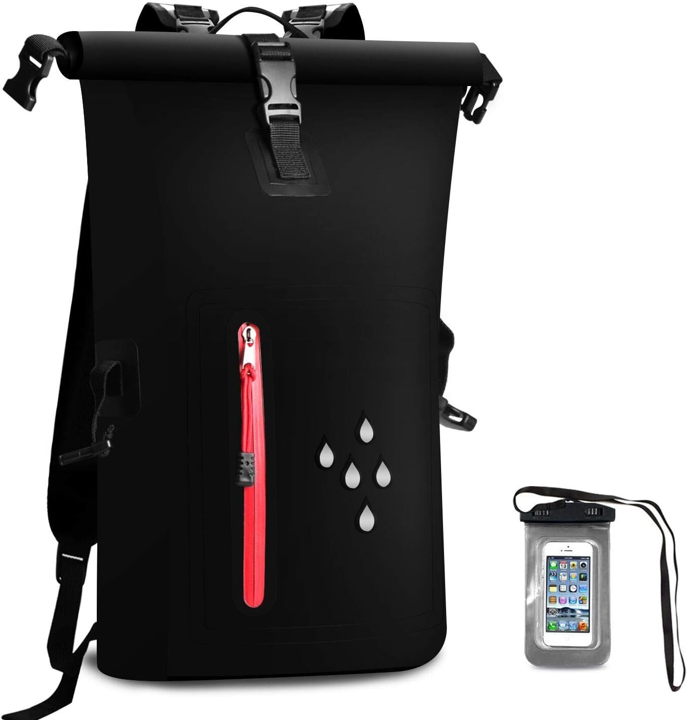 SCHITEC Waterproof Dry Bags Backpack, 25L Heavy Duty Roll-Top Closure Travel Backpack with IPX8 Waterproof Phone Case for Boating, Beach, Kayaking, Skiing, Fishing,Camping,Swimming