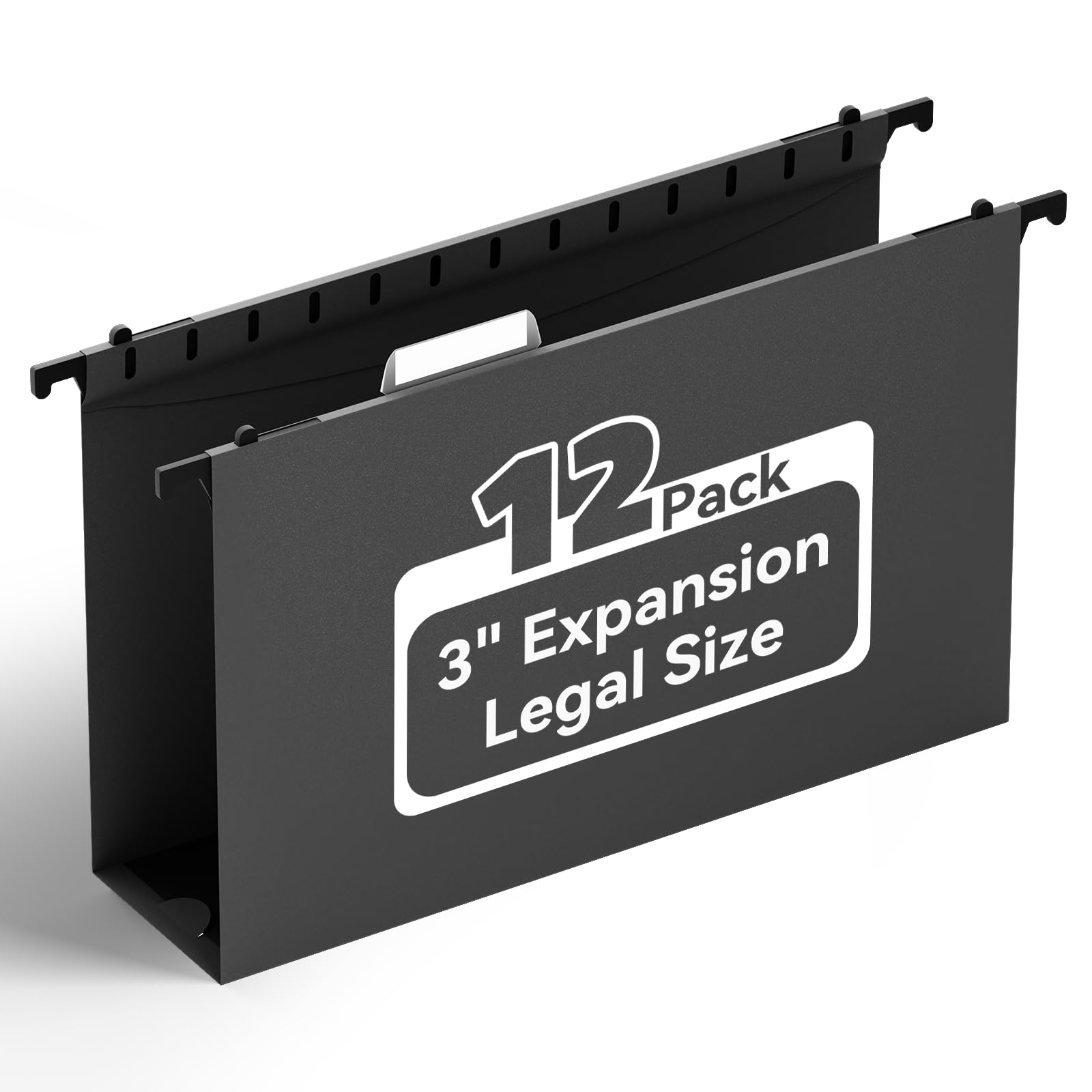 Photo 1 of ANSOOK Plastic Legal Size Hanging File Folders, 3 Inch Reinforce Expanding File Folder,12 Pack Black Folders,File Cabinet Folders with Insertable Tabs,Accordion File Organizer for Office Home School