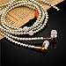 Women Girl Rhinestone Jewelry Design Pearl Necklace Earphones,Super Bass HiFi Wired Earbuds Headphones with Mic Stereo Sound Music Earpiece for iOS and Android Smartphone (Gold)