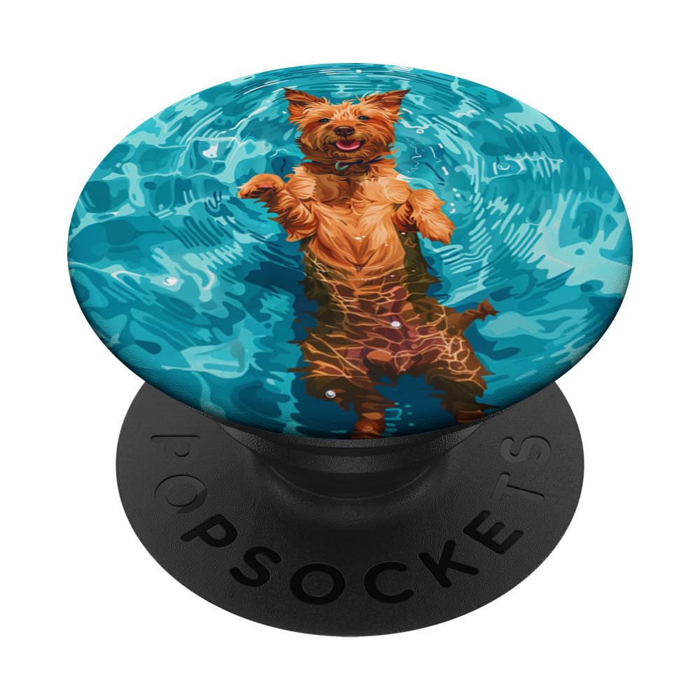 Funny Australian Terrier In Pool Water Swim Cute Dog Mom Dad PopSockets Swappable PopGrip