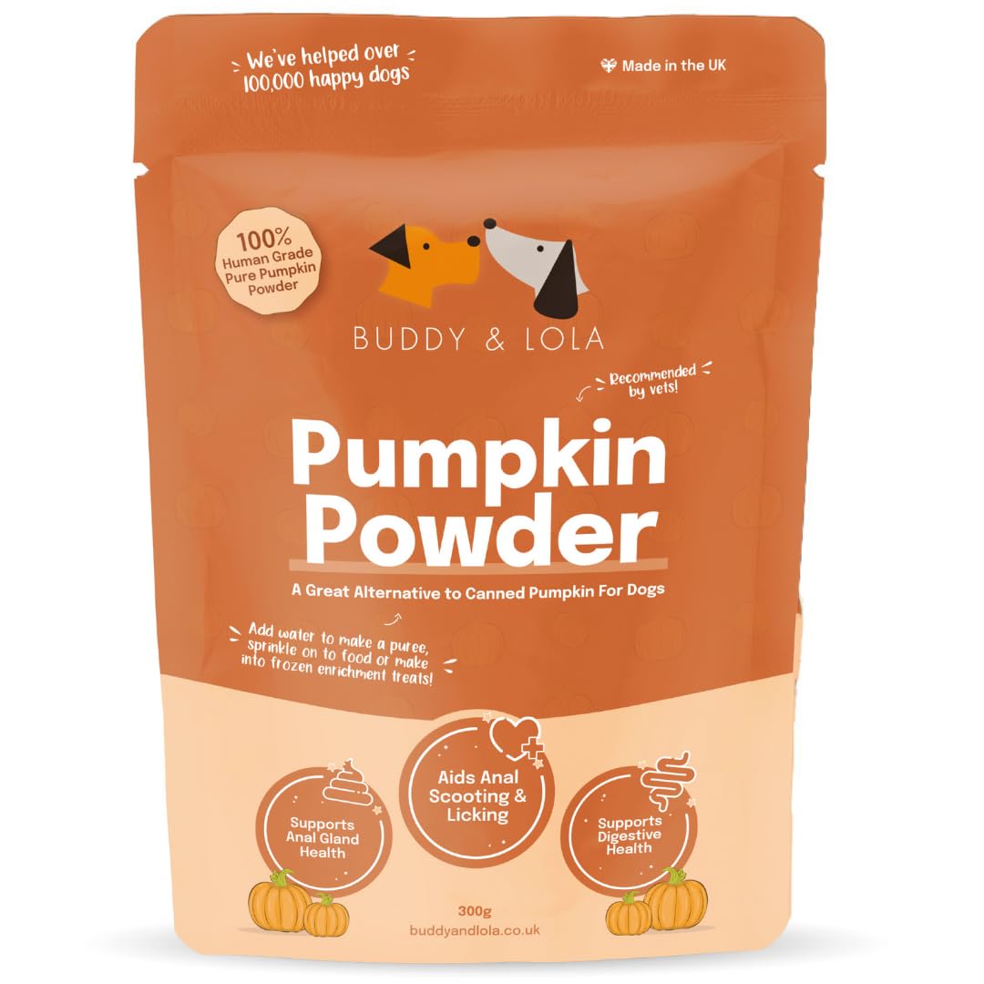 Buddy & Lola 100% Natural Pumpkin Powder For Dogs, Canned Pumpkin Alternative, High Fibre Supplement, Easy To Use Puree For Dogs UK