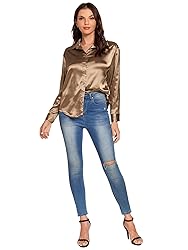 MakeMeChic Women's Satin Silk Long Sleeve Blouse