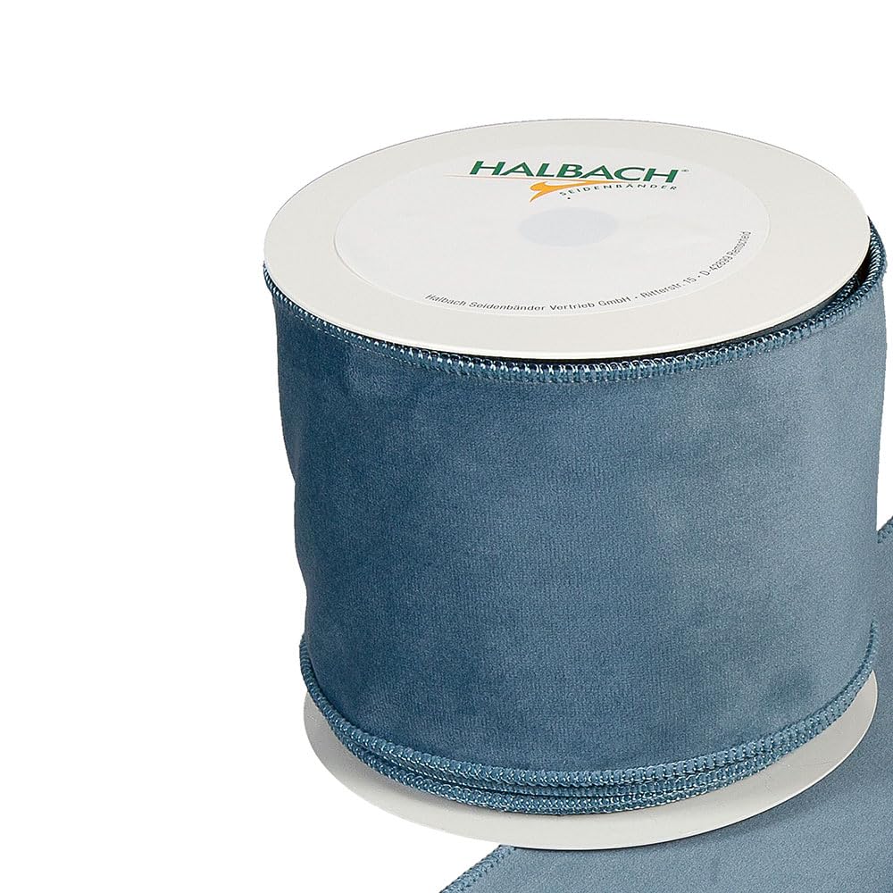 FloristryWarehouse Dusky Blue Christmas Velvet Fabric Ribbon 100mm (4") Wide on 8m/9yd roll Wired Edge