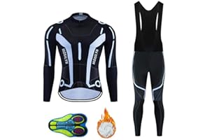 MOXILYN Men Cycling Clothing Set Winter Long Sleeve Jacket Bike Jersey Kit Plus Velvet Riding Clothes + Cycling Pants with 20D Pad