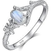 HUKQBUNX 925 Sterling Silver Natural Moonstone Ring Feminine Branch Flower Lady Shiny Wedding Engagement Ring Birthday Party Ring Size 6-10 (Size 10)