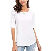 LUSMAY Womens Crew Neck Loose Fitting Tunic Shirts Cotton Casual Tops