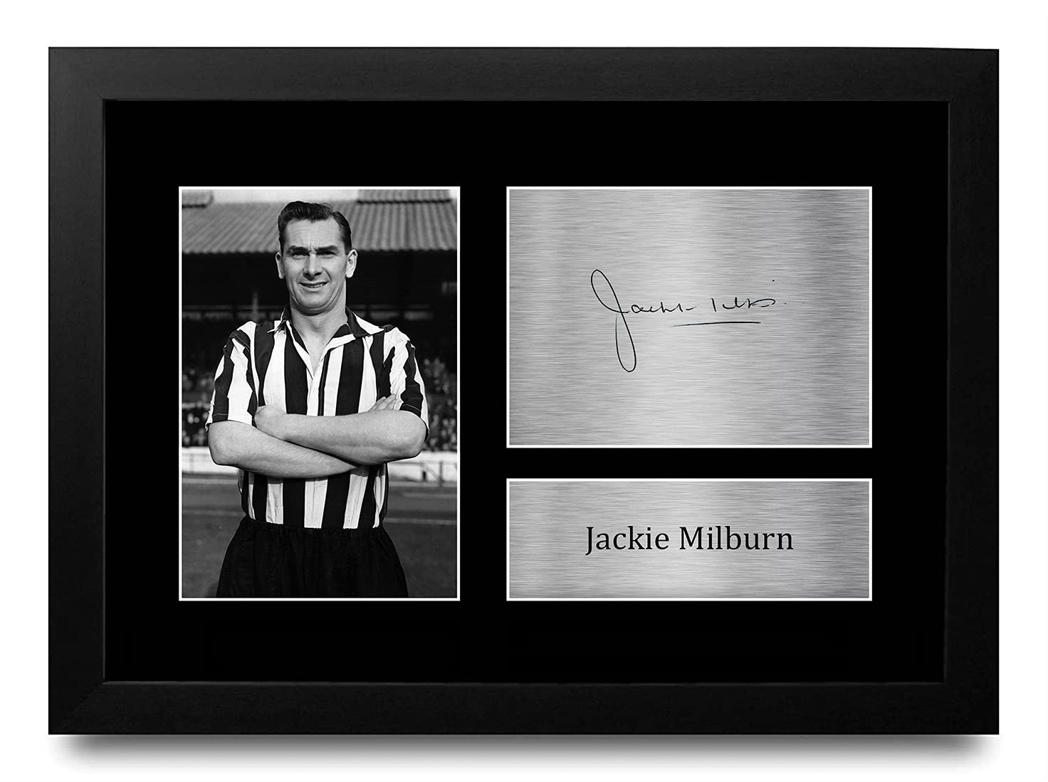 HWC Trading FR A4 Jackie Milburn Magpies Gifts Printed Signed Autograph Picture for Football Fans and Supporters - A4 Framed