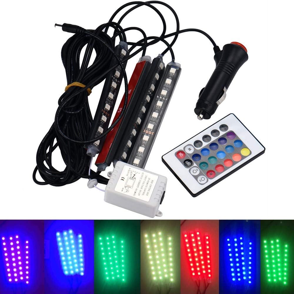 xatos Led Strip Lights for Cars, 4pcs 48 LED Multicolor Music Car Interior Lights, RGB Light Accessories, Controller Led Lights for Cars, Car Charge Interior DC 12V