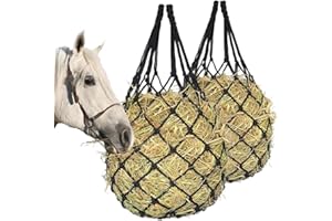 CREATCABIN 2Pcs Hay Net for Horses Slow Feed Hay Net Bag 2.75"x2.75" Holes 40” Strong Load-Bearing Feeder Bag Black Nylon Rop