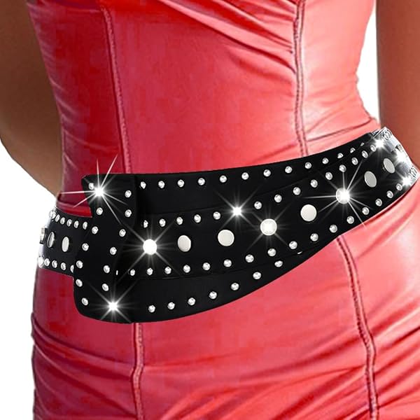 1397 Elastic Punk Body Chain Fringe Wide Belt Trendy Waistband Pu Dress BODIY Punk Goth Women Waist Belts Black PU Leather Fashion  main image 2