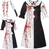 Zezuxy Women Dress Scary Costume Clown Uniform Black White Dress Party Suit