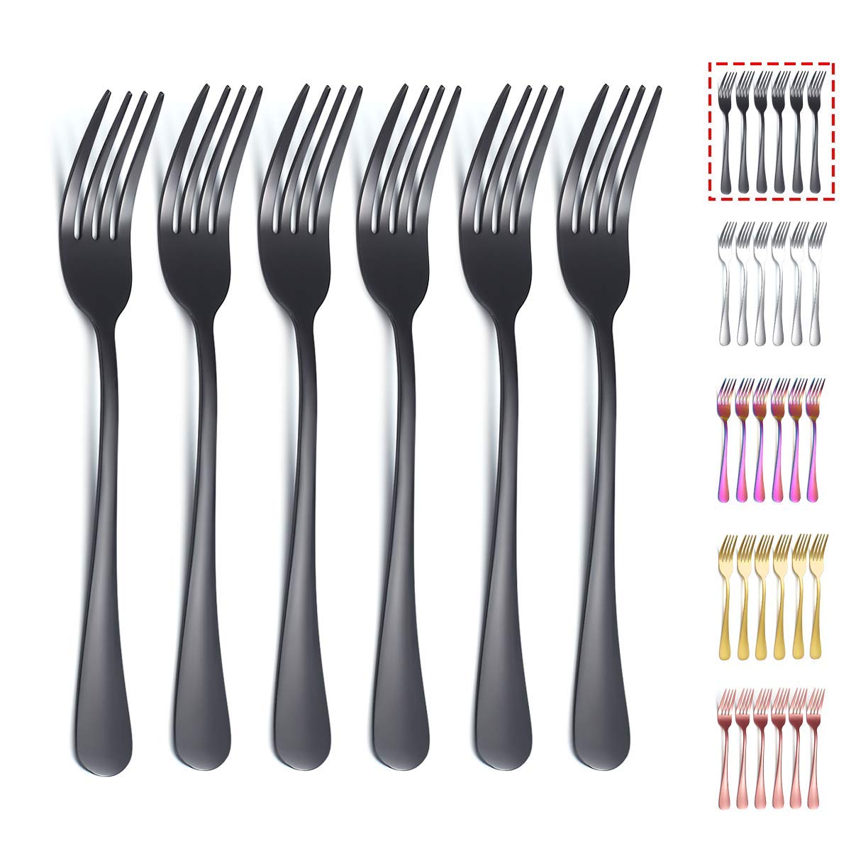 Kyraton Black Dinner Forks - 6 Piece Set, Stainless Steel 20.5cm, Titanium Plated Silverware