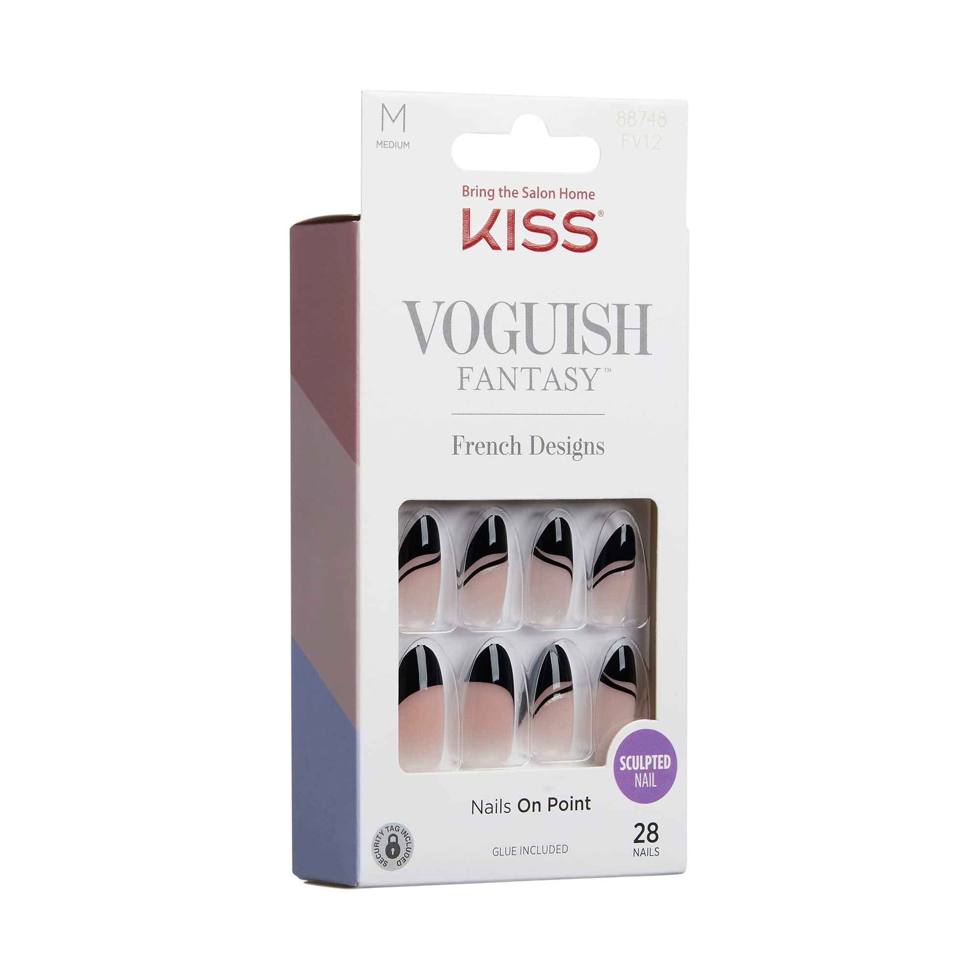 KISS Voguish Fantasy Fake Nails – Magnifique, Fashion Acrylic Nails, Medium, Almond Shaped, Glossy, Dark Black, Ready To Wear, No Damage/No Dry Time, Waterproof, Smudge Proof | 28 Count - Image 2