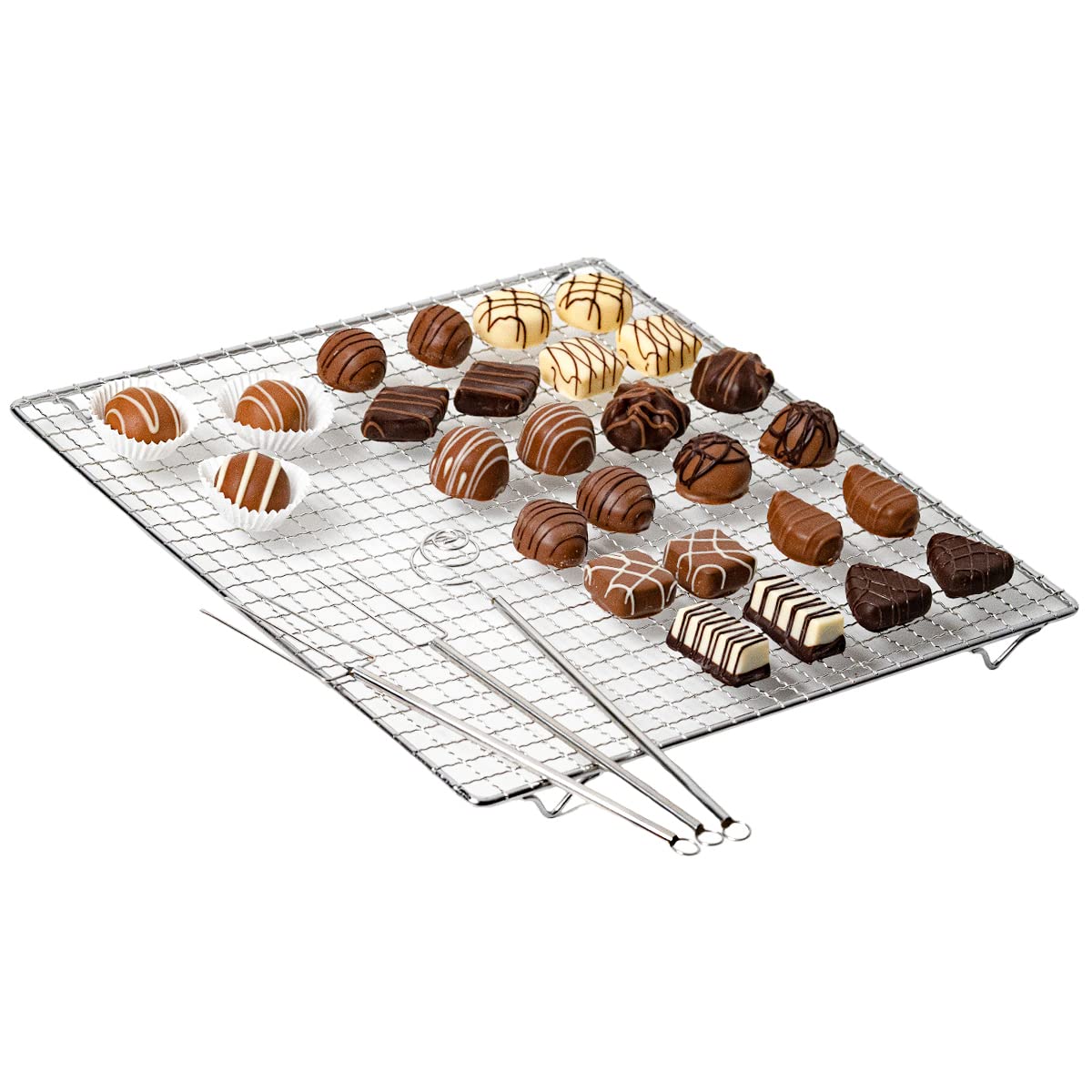 Westmark Praline Decoration Set, 4 Pieces, 2 Praline Dipping Forks, 1 Praline Dipping Spiral, 1 Draining Rack, Incl. Recipe Booklet, Steel/Stainless Steel, Silver, 31472260
