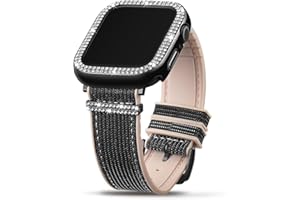 JOHIPI Bling Silicone Band Case Compatible with Apple Watch Band 38mm 40mm 41mm 42mm 44mm 45mm With Diamond Protector Cover, Soft Silicone Strap Color Changes with Angle For iWatch Series 9 8 7 6 5 4 3 2 1 SE