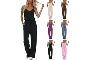 Womens Summer Jumpsuits Elegant Sleeveless Wide Leg Long Rompers 2026 Casual One Piece Clothing with Pockets