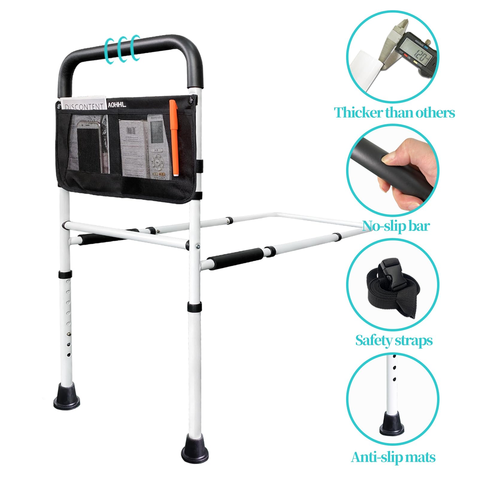 Bed Rails for Elderly Adults Safety with Adjustable Heights Storage Pocket Assist Support Side Railings for Seniors Citizens Slides Under Mattressbed Cane Medical Bed Guard Bed Handles Bars (White)