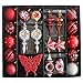 Valery Madelyn 50ct Trendy Red and Black Shatterproof Christmas Ball Ornaments Decoration, 70-165mm/2.75-6.49inch, 50 Pcs Metal Hooks Included, Themed with Tree Skirt(Not Included)