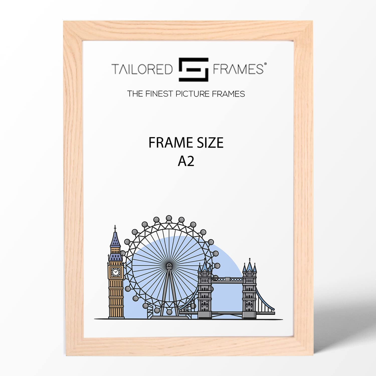 Tailored Frames Natural Oak Wood A2 Single Picture Frames | Wall Hanging Type | Photo Frame Without Mount