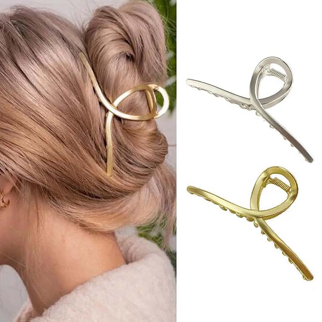 Prosys Large Gold Shark Hair Barrette - Metal Hair Clamps, Accessories for Women & Girls (2PCS)