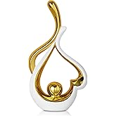 TZIZO Gold Statue Decor for Living Room, Abstract Sculptures Home Decor, Modern Table Ceramic Decor, Heart Shape Table Centerpieces for Dining Room, White and Gold Decoration for Shelves