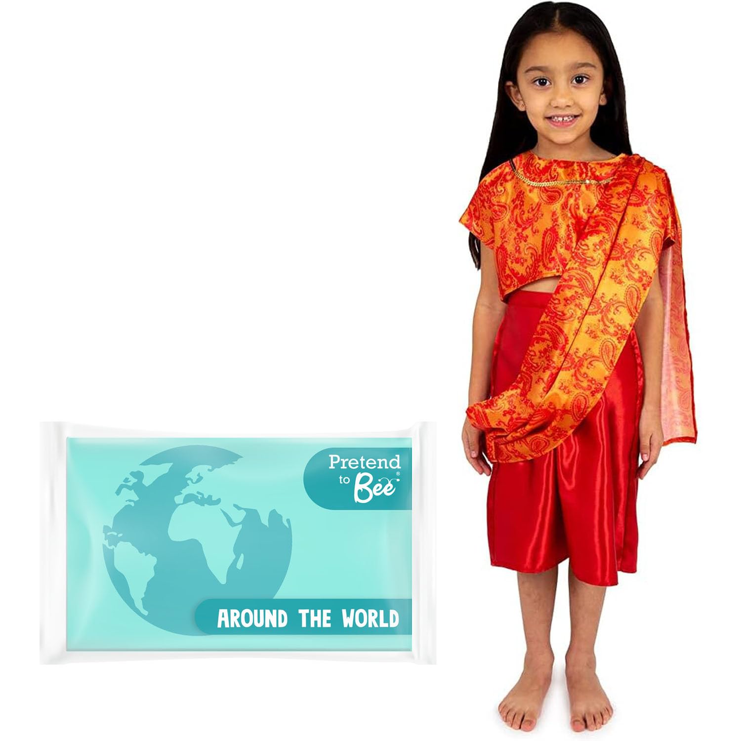 PRETEND TO BEE Multicultural Indian Lady/Girl Dress Up Costume for Kids, Multi Coloured, 3-5 Years