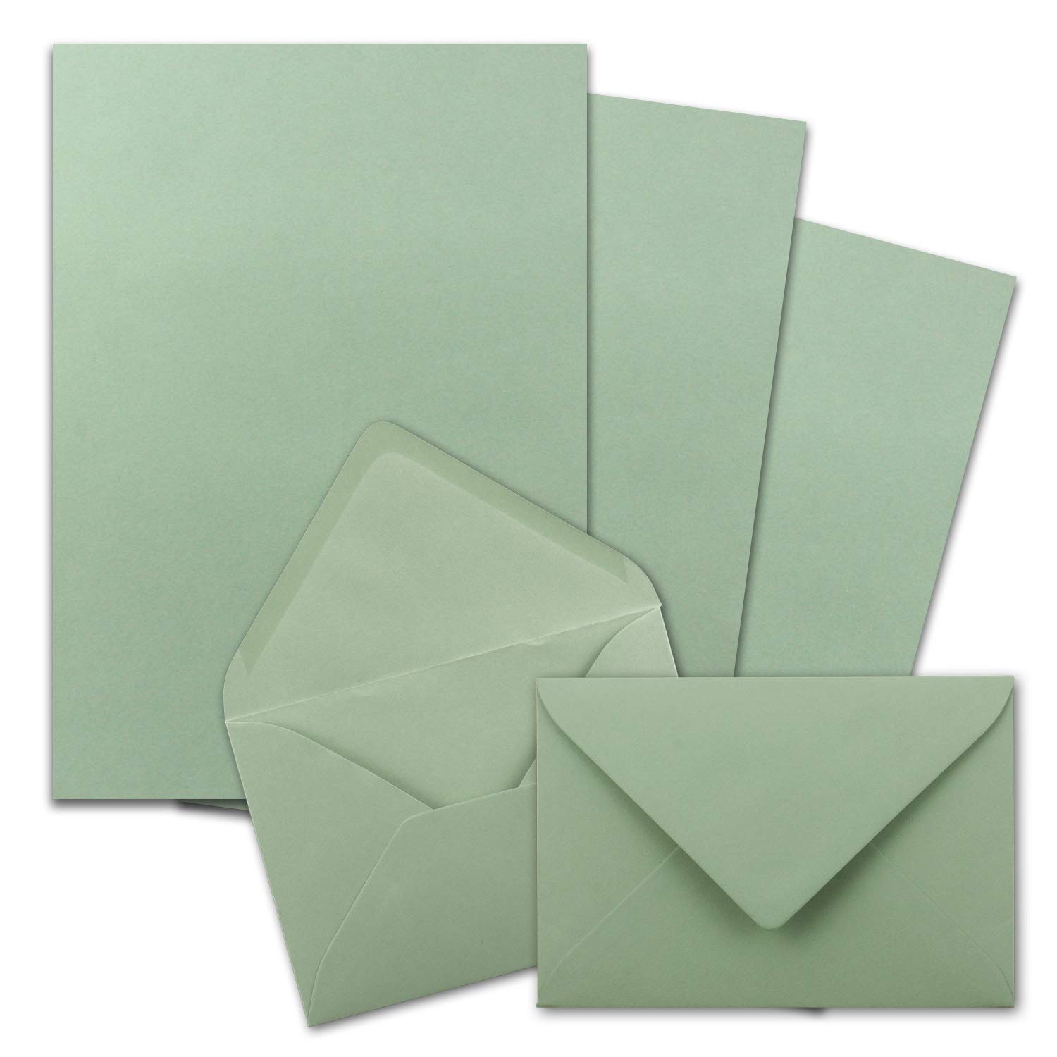 25 x Letter Paper Sets A4 with C6 Envelopes, Wet Seal, Eucalyptus Green, Matte Writing Paper with Envelopes, FarbenFroh by Gustav Neuser