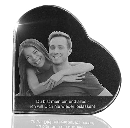 VIP-LASER Glasherz mit Deinem Wunschfoto und Wunschtext persönlich graviert Größe XXL (105x105x18mm)