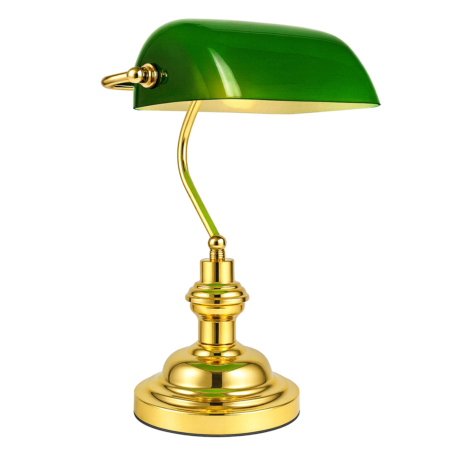 Innoteck Classic Bankers Table Lamp, Antique Style Traditional Glass Shade Stand Perfect for Offices, Living Rooms and Reading, Green & Polished Brass