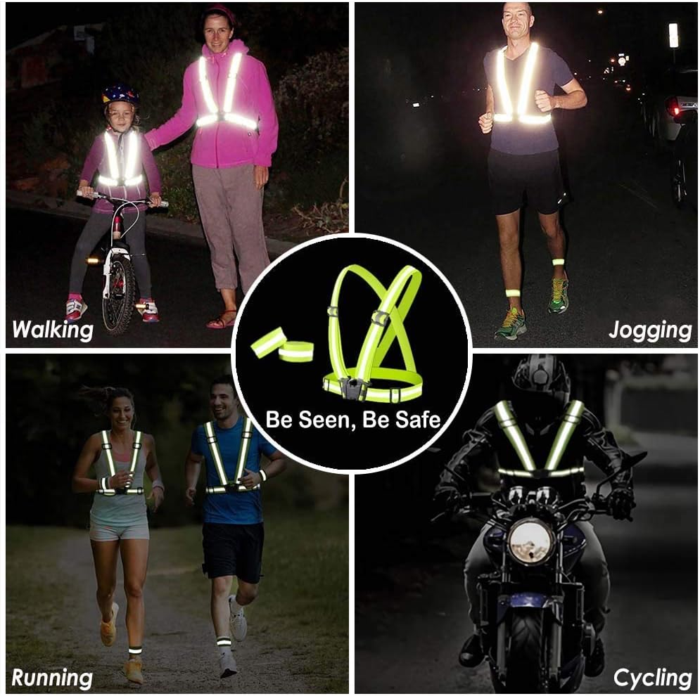 Reflective Vest (2 Pack) Lightweight, Adjustable & Elastic Safety & High Visibility for Running Jogging, Walking, Cycling Fits Over Outdoor Clothing - Motorcycle Jacket Outdoor Gear (Green) - - 