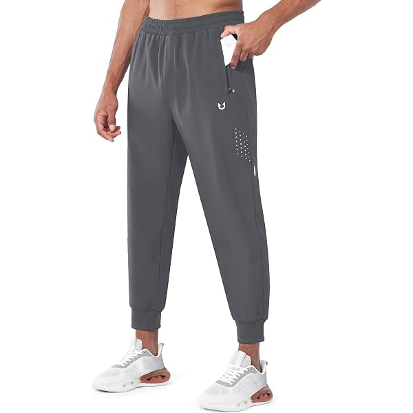 Auxo Men's Fleece Lined Joggers - Water Resistant Tapered Pants With Zipper Pockets