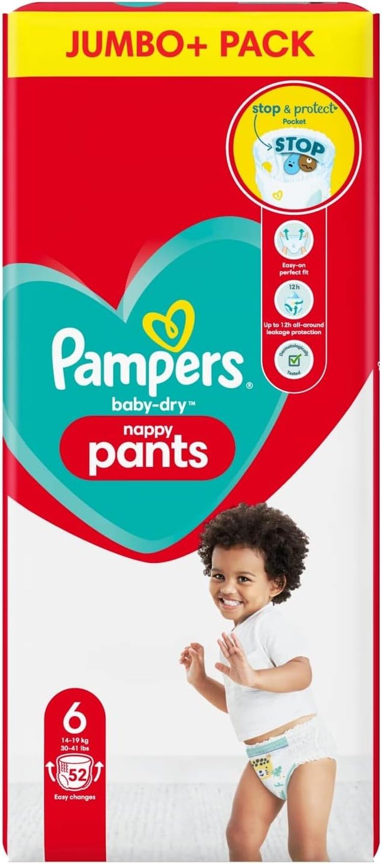 Pampers Baby-Dry Nappy Pants Size 6, 52 Nappy Pants, 15kg+, Jumbo+ Pack