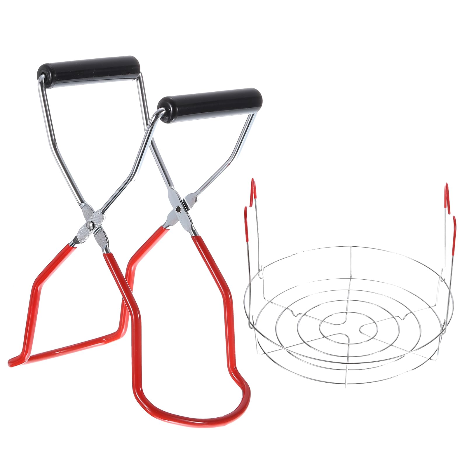 uxcell 2 Pcs Canning Supplies, Electroplate Canning Rack Kits Included Canning Jar Rack, Canning Lifter Tongs for Regular Mouth Ball Jars, Mason Jars, Red