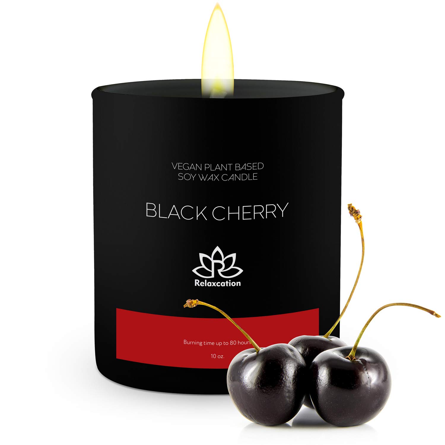 Natural Soy Wax Candle in Glass Jar | Luxury Black Cherry Scented Soy Candles | Soothing + Relaxing | Long Burning 80 Hours Aromatherapy | Giftable Box | 10 oz