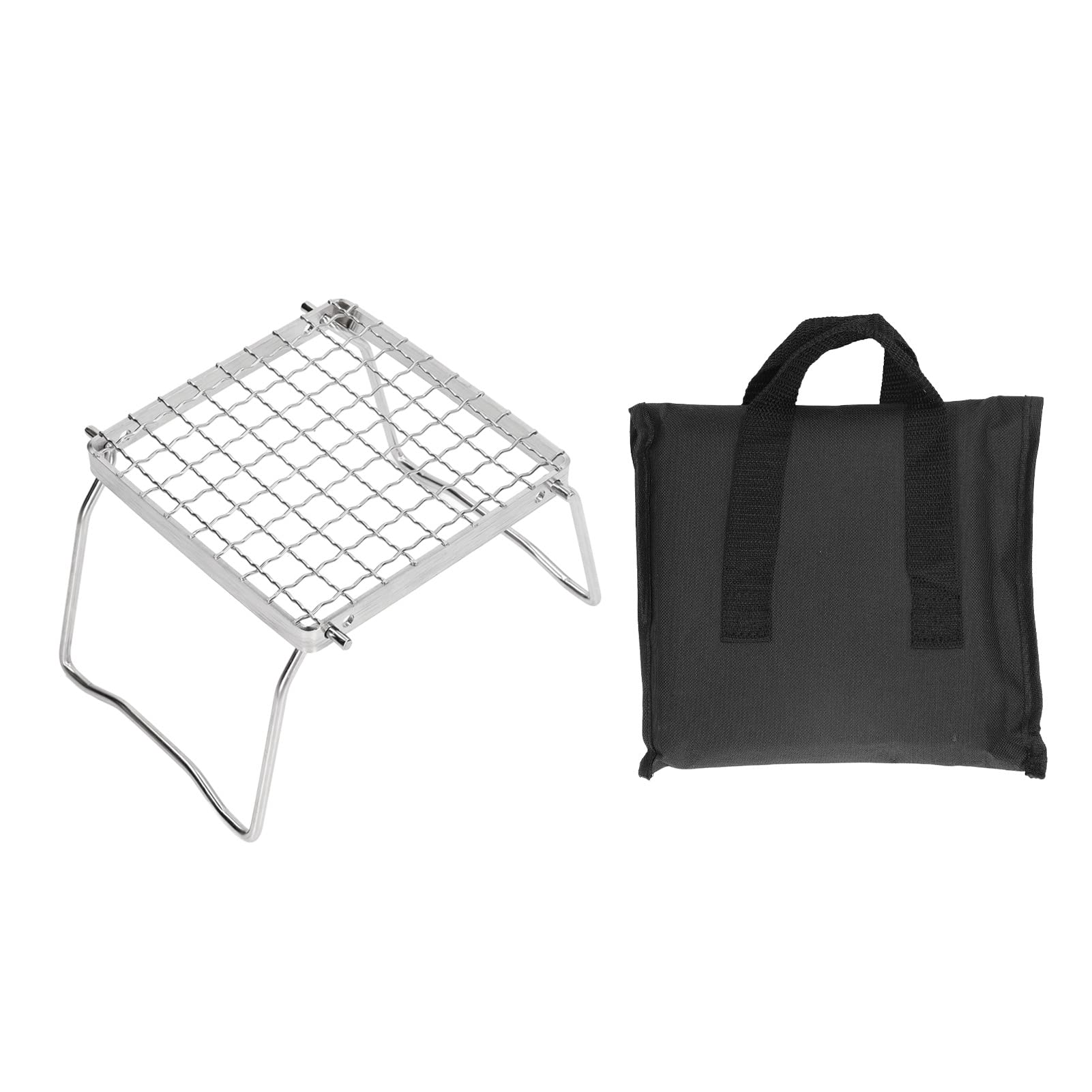 Portable Camping Grill,Fire Pit Cooking Grate Silver Mini Folding Grill Rack Stainless Steel Camping Grill with Storage Bag for Outdoor
