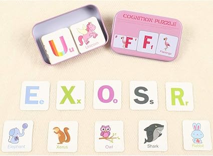 CraftDev Wooden Cognition Jigsaw Puzzle Set with Metal Box (Unicorn Theme)