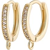 Beebeecraft 1 Box 14Pcs Cubic Zirconia Leverback Hooks 18K Gold Plated Huggie Hoop Earring Findings French Clip Ear Hooks with Loop for DIY Earring Making