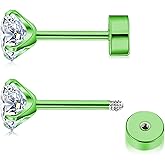 ZDE Titanium Women Flatback Earrings Cubic Zirconia Silver Stud Earrings Flat Back CZ Earrings Hypoallergenic Cartilage Flatback Earring Tragus Helix Tragus Conch Piercing 3mm/4mm/5mm