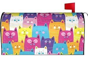 VARUN Magnetic Mailbox Cover Cute Funny Colorful Kittens Post Box Cover Wrap Cartoon Cats Seamless Pattern Design Decoration Garden Outdoor Standard Size 21 x 18 in