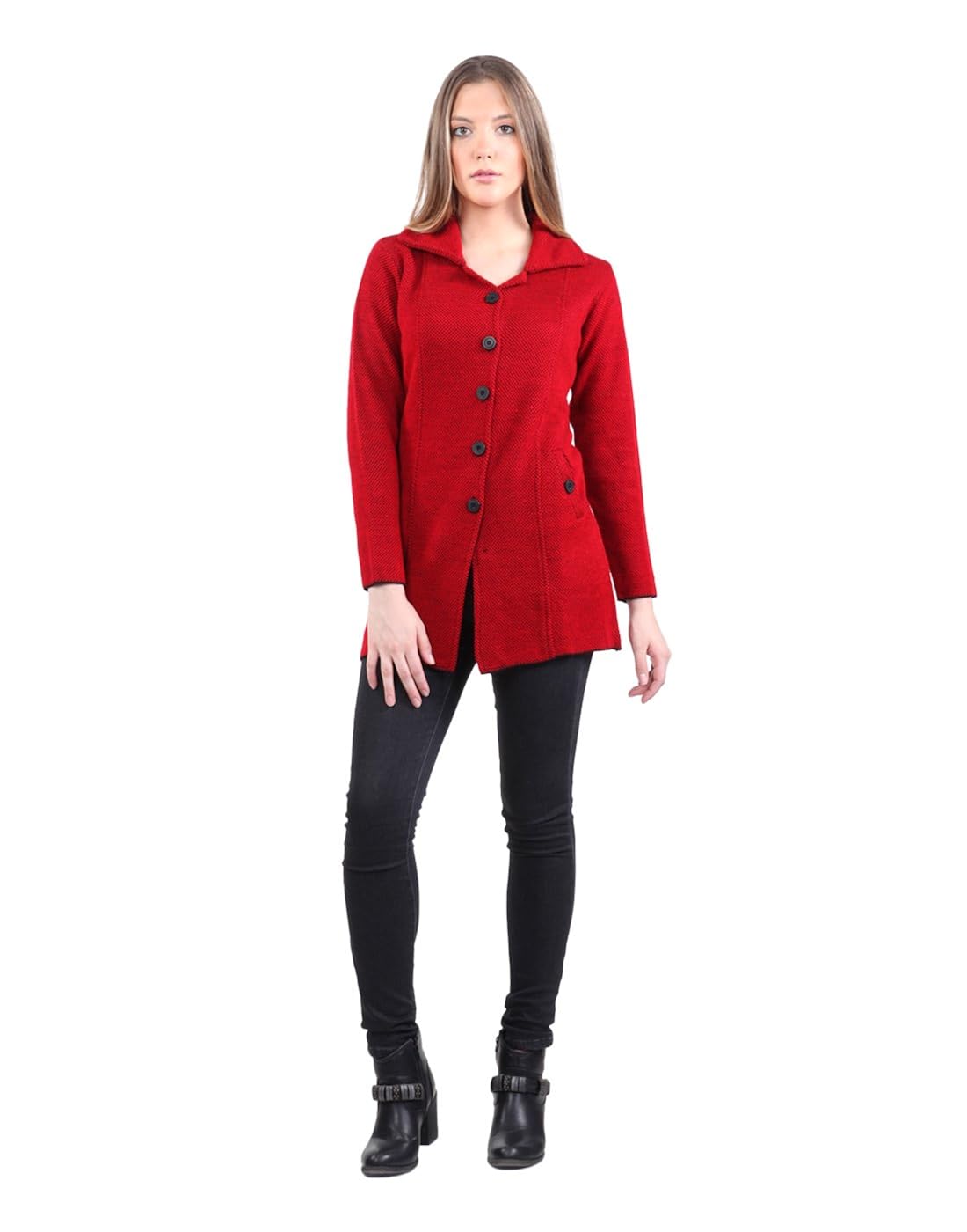 montrex acro wool winter long coat for women, girls (red)