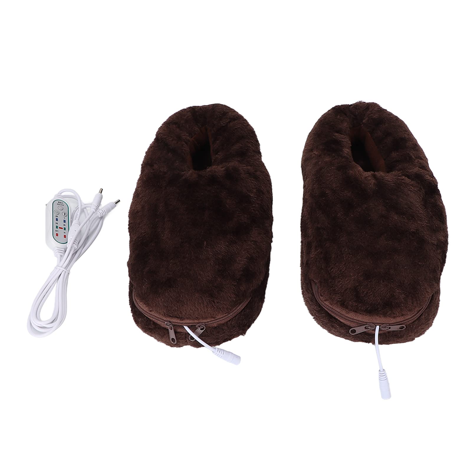 Electric Foot Warmer, Electric Heated Slippers Adjustable Temperature Winter Soft Plush Heating Soft Heated Slippers Intelligent Control Temperature Coffee