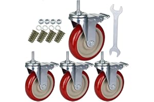 DICASAL 5 Inch Heavy Duty Stem Casters 360 Degree Swivel Durable Wheels Castors with Imperial Size 3/8"-16x1 Threads Dual Safety Locks and Bearings Easy to Install for Furniture and DIY Tools
