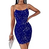 Women Glitter Sleeveless Chain Strap Bodycon Wrap Dress Party Night Out Clubwear Mini Dress