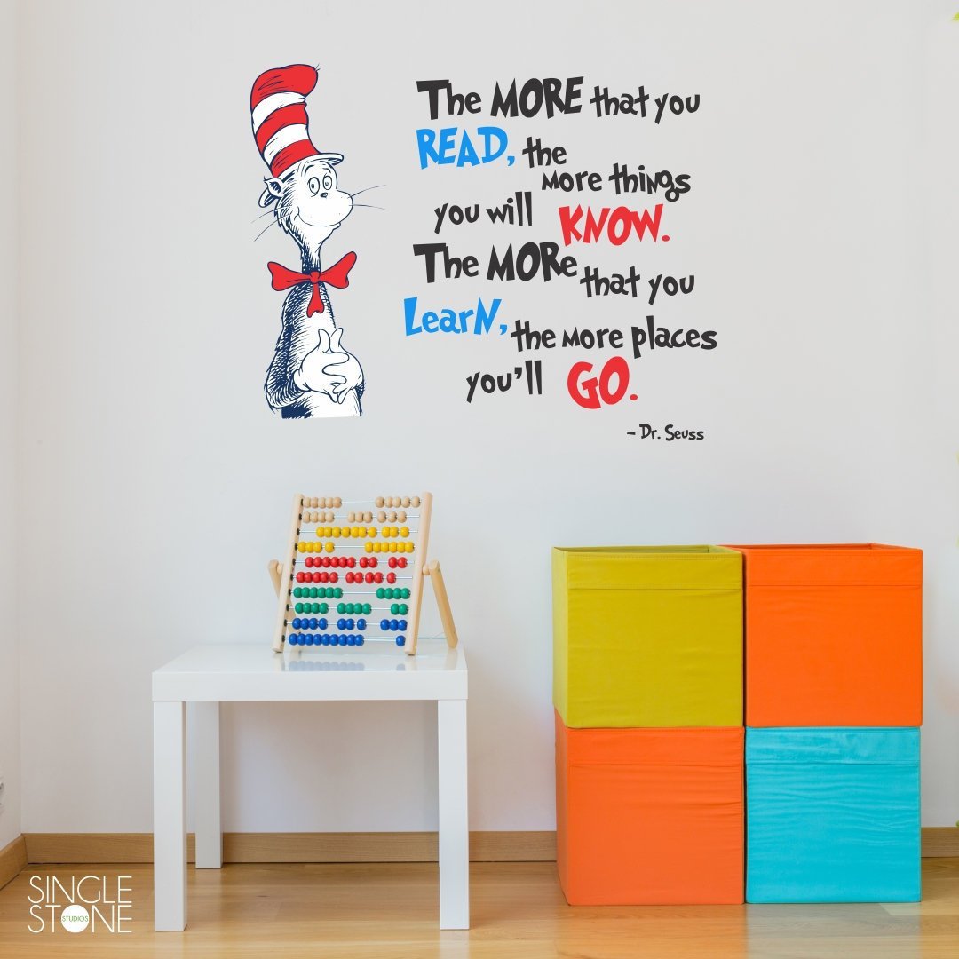 N.SunForest The More That You Read Dr. Seuss Cat in Hat Quote Wall Decal - Vinyl Words