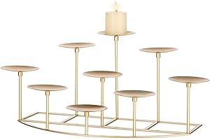 Romadedi Fireplace Candle Holder 9 Candelabra - for Pillar Candles Gold Candle Stand Iron Table Centrepiece Mantle Floor Decor Christmas Advent Decoration