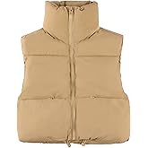 UANEO Cropped Puffer Vest Women Zip Up Stand Collar Sleeveless Padded Crop Puffy Vests