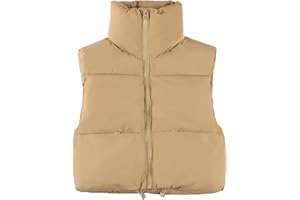 UANEO Cropped Puffer Vest Women Zip Up Stand Collar Sleeveless Padded Crop Puffy Vests